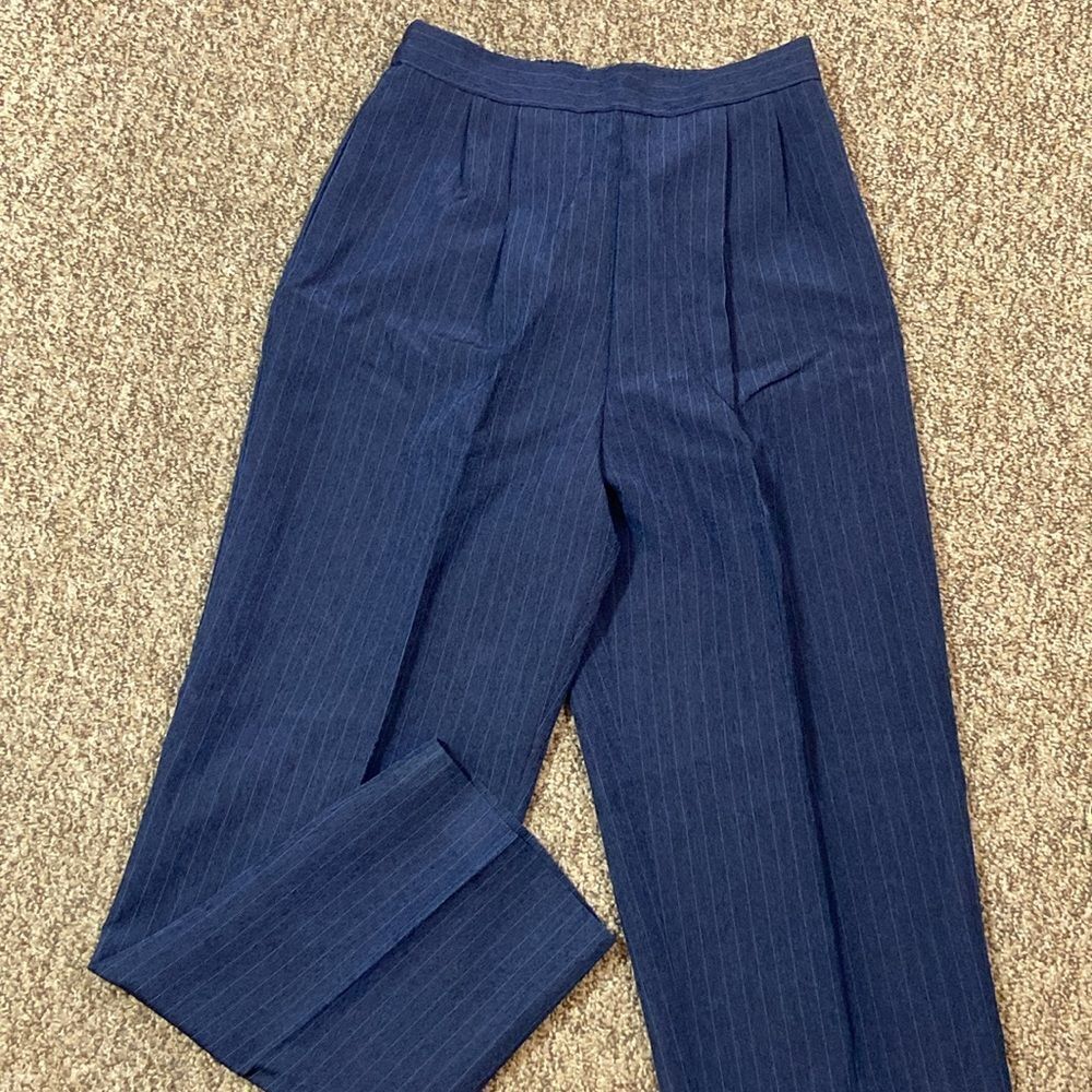 Vintage Women’s Navy Blue Pinstripe Pants Dress Size 6
